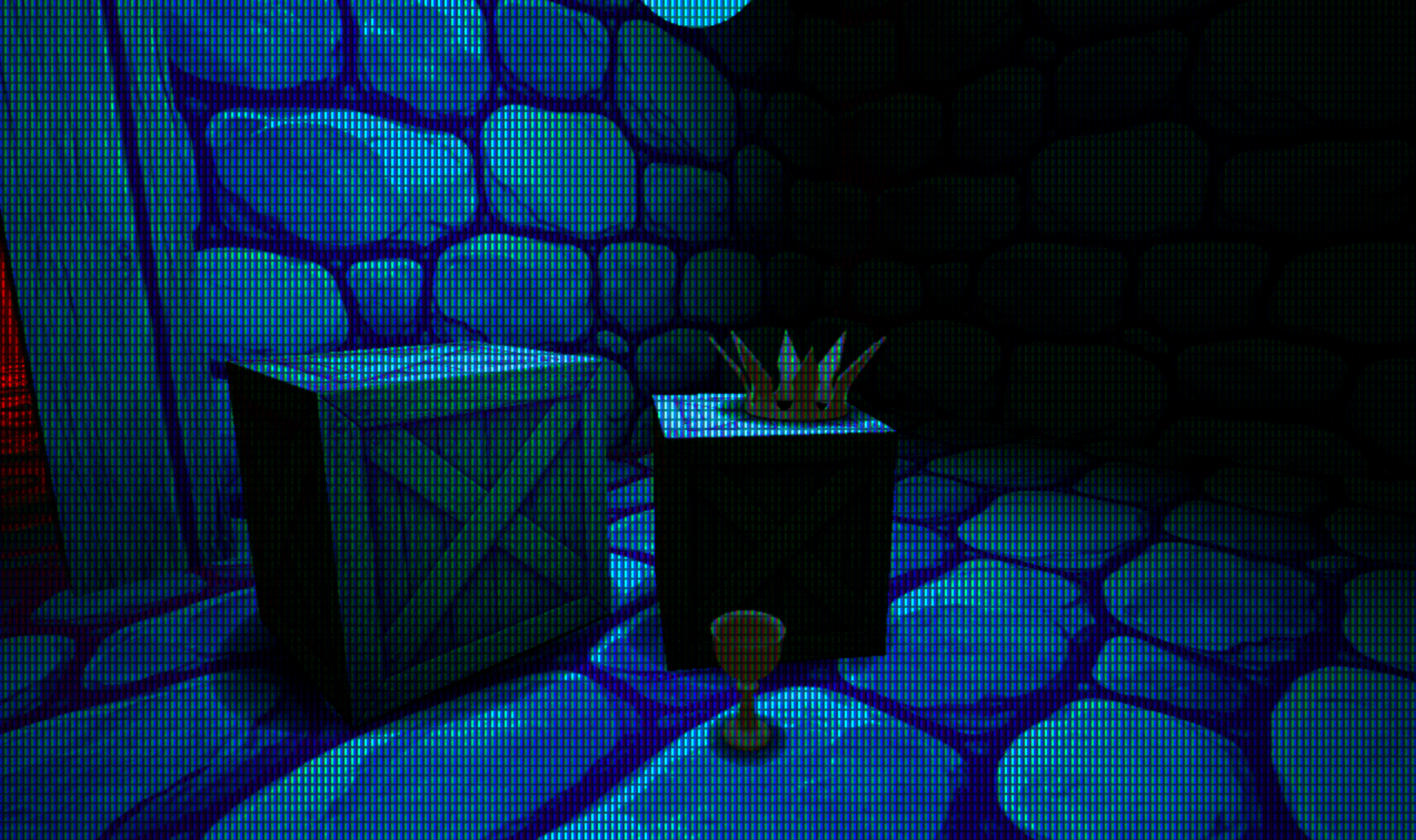 Blob shadow grounding a crate on the ground plane