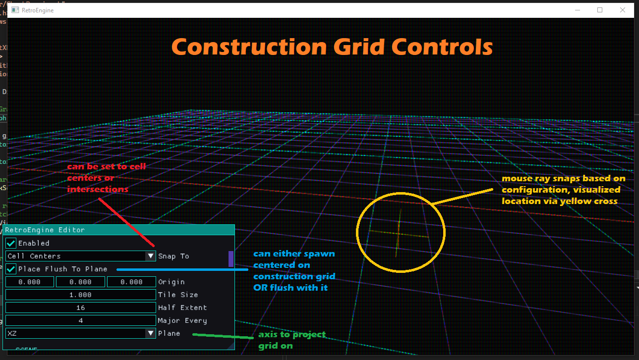 Construction grid and chunk placement inside the RetroEngine editor