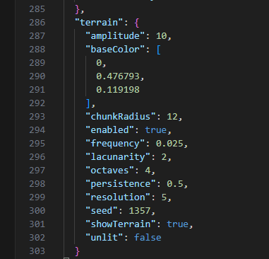 Terrain data in scene JSON